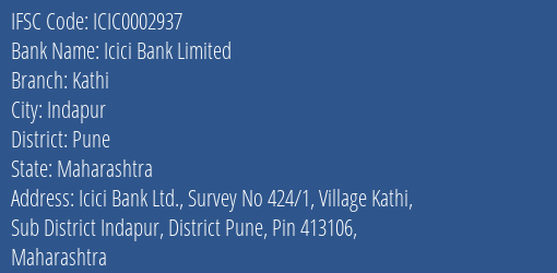 Icici Bank Kathi Branch Pune IFSC Code ICIC0002937