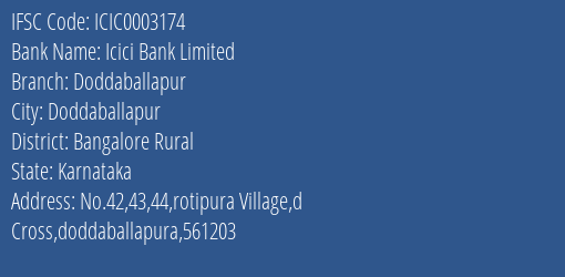 Icici Bank Doddaballapur Branch Bangalore Rural IFSC Code ICIC0003174