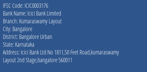 Icici Bank Kumaraswamy Layout Branch Bangalore Urban IFSC Code ICIC0003176