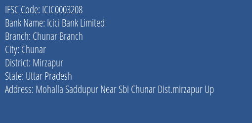 Icici Bank Chunar Branch Branch Mirzapur IFSC Code ICIC0003208