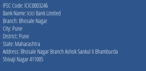 Icici Bank Bhosale Nagar Branch Pune IFSC Code ICIC0003246