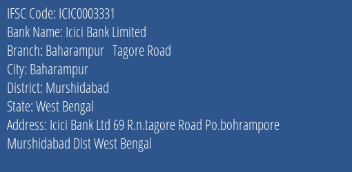 Icici Bank Baharampur Tagore Road Branch Murshidabad IFSC Code ICIC0003331