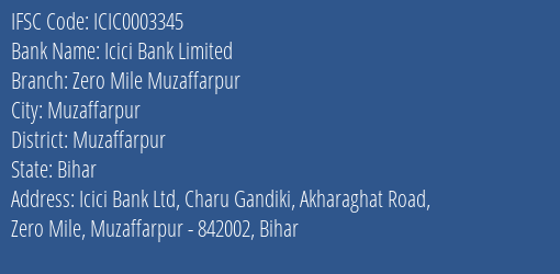 Icici Bank Zero Mile Muzaffarpur Branch Muzaffarpur IFSC Code ICIC0003345