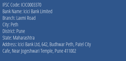 Icici Bank Laxmi Road Branch Pune IFSC Code ICIC0003370