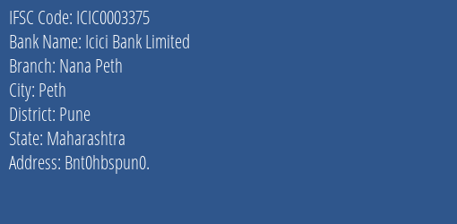 Icici Bank Nana Peth Branch Pune IFSC Code ICIC0003375