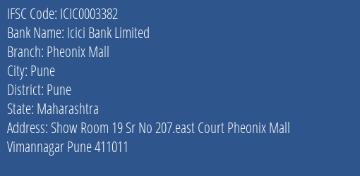 Icici Bank Pheonix Mall Branch Pune IFSC Code ICIC0003382