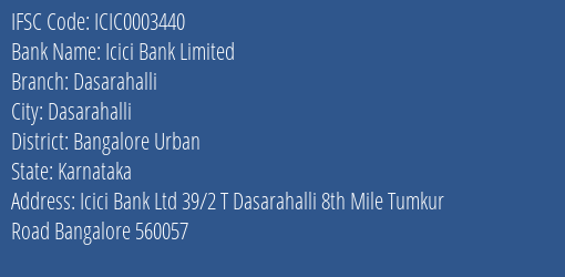 Icici Bank Dasarahalli Branch Bangalore Urban IFSC Code ICIC0003440