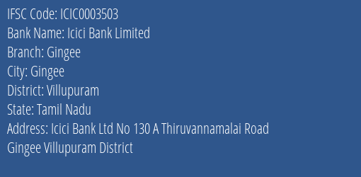 Icici Bank Gingee Branch Villupuram IFSC Code ICIC0003503