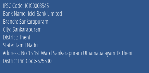 Icici Bank Sankarapuram Branch Theni IFSC Code ICIC0003545
