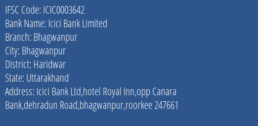 Icici Bank Bhagwanpur Branch Haridwar IFSC Code ICIC0003642