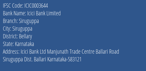 Icici Bank Siruguppa Branch Bellary IFSC Code ICIC0003644