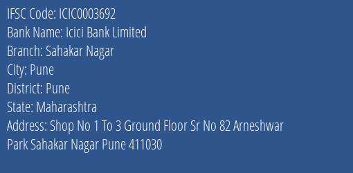 Icici Bank Sahakar Nagar Branch Pune IFSC Code ICIC0003692