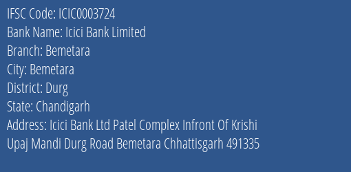 Icici Bank Bemetara Branch Durg IFSC Code ICIC0003724