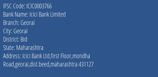 Icici Bank Georai Branch Bid IFSC Code ICIC0003766