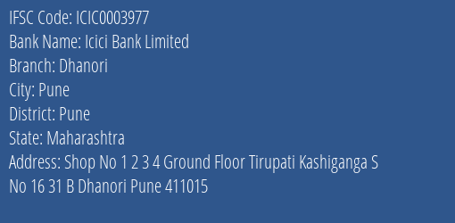 Icici Bank Dhanori Branch Pune IFSC Code ICIC0003977