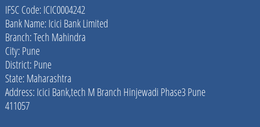Icici Bank Tech Mahindra Branch Pune IFSC Code ICIC0004242