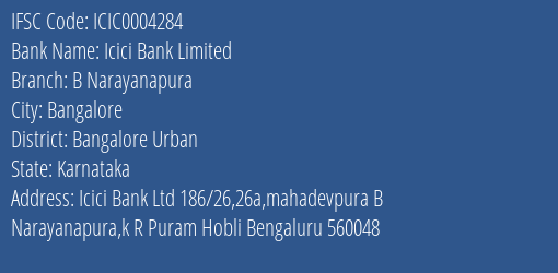 Icici Bank B Narayanapura Branch Bangalore Urban IFSC Code ICIC0004284