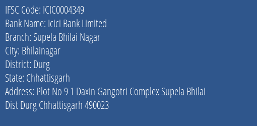 Icici Bank Supela Bhilai Nagar Branch Durg IFSC Code ICIC0004349
