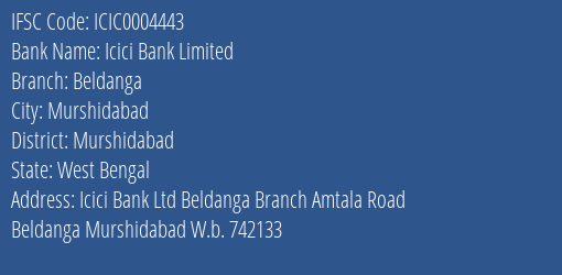 Icici Bank Beldanga Branch Murshidabad IFSC Code ICIC0004443