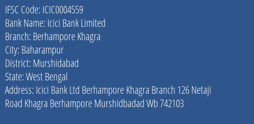 Icici Bank Berhampore Khagra Branch Murshidabad IFSC Code ICIC0004559