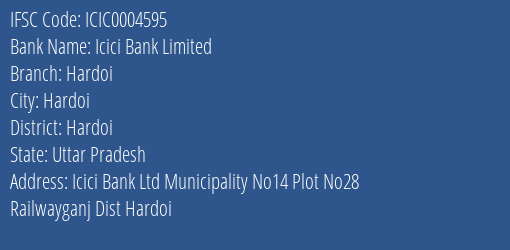 Icici Bank Hardoi Branch Hardoi IFSC Code ICIC0004595