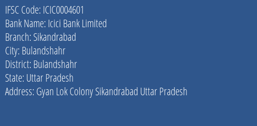 Icici Bank Sikandrabad Branch Bulandshahr IFSC Code ICIC0004601