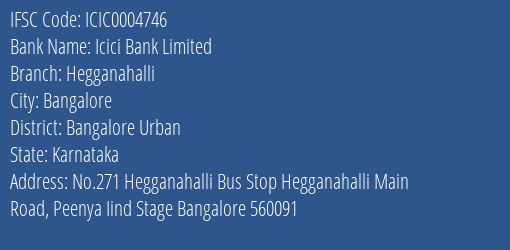 Icici Bank Hegganahalli Branch Bangalore Urban IFSC Code ICIC0004746