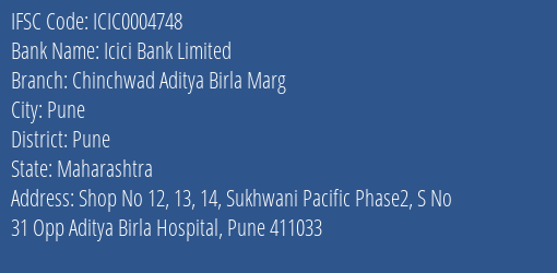 Icici Bank Chinchwad Aditya Birla Marg Branch Pune IFSC Code ICIC0004748