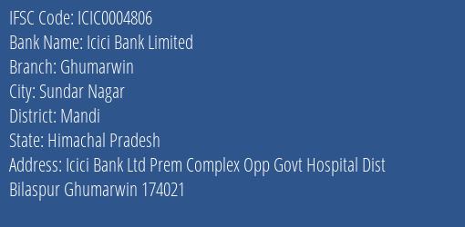 Icici Bank Ghumarwin Branch Mandi IFSC Code ICIC0004806