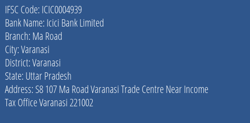 Icici Bank Ma Road Branch Varanasi IFSC Code ICIC0004939