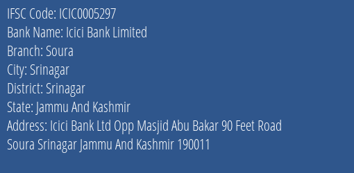 Icici Bank Soura Branch Srinagar IFSC Code ICIC0005297