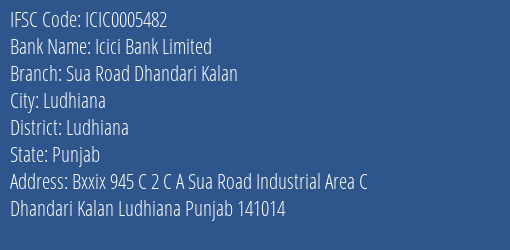 Icici Bank Sua Road Dhandari Kalan Branch Ludhiana IFSC Code ICIC0005482