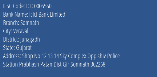 Icici Bank Somnath Branch Junagadh IFSC Code ICIC0005550