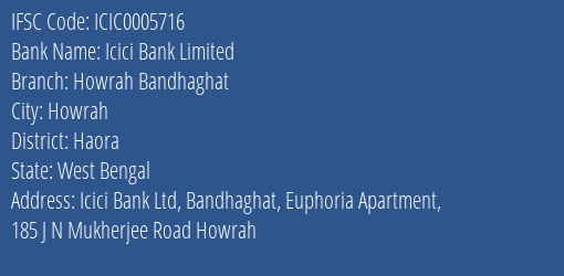 Icici Bank Howrah Bandhaghat Branch Haora IFSC Code ICIC0005716