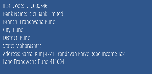 Icici Bank Erandavana Pune Branch Pune IFSC Code ICIC0006461