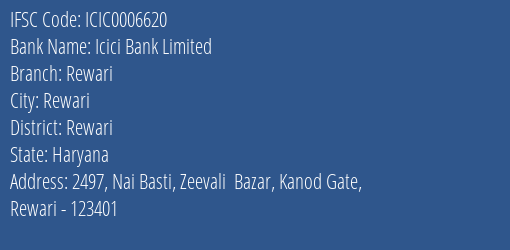 Icici Bank Rewari Branch Rewari IFSC Code ICIC0006620
