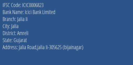 Icici Bank Limited Jalia Ii Branch, Branch Code 006823 & IFSC Code Icic0006823