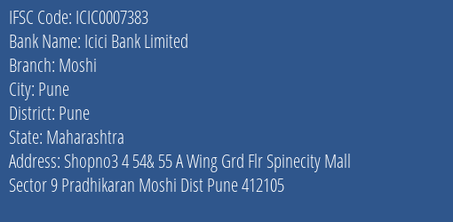 Icici Bank Moshi Branch Pune IFSC Code ICIC0007383