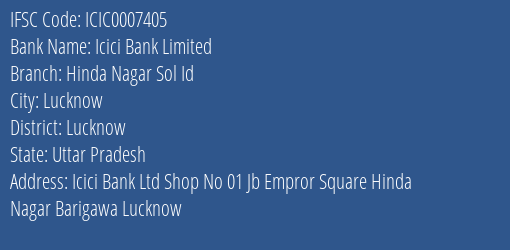 Icici Bank Hinda Nagar Sol Id Branch Lucknow IFSC Code ICIC0007405