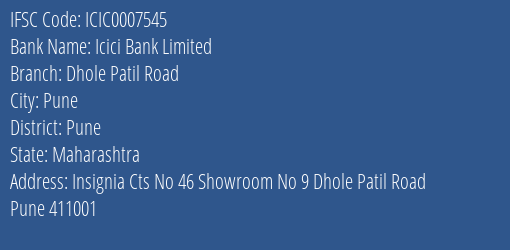 Icici Bank Dhole Patil Road Branch Pune IFSC Code ICIC0007545