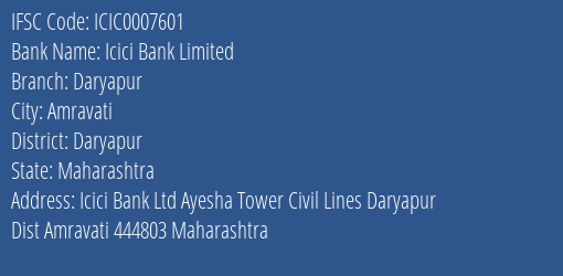 Icici Bank Daryapur Branch Daryapur IFSC Code ICIC0007601