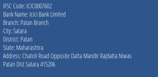 Icici Bank Patan Branch Branch Patan IFSC Code ICIC0007602