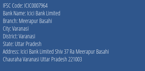 Icici Bank Meerapur Basahi Branch Varanasi IFSC Code ICIC0007964