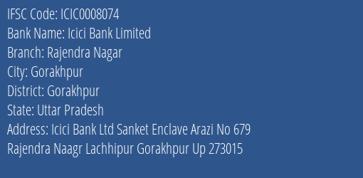 Icici Bank Rajendra Nagar Branch Gorakhpur IFSC Code ICIC0008074