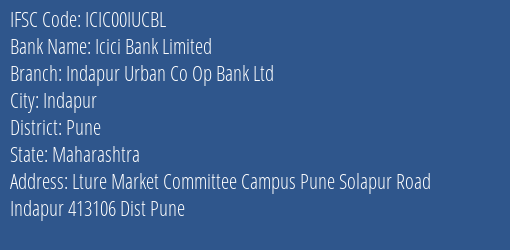 Icici Bank Indapur Urban Co Op Bank Ltd Branch Pune IFSC Code ICIC00IUCBL