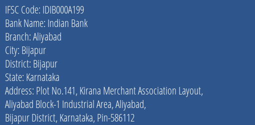 Indian Bank Aliyabad Branch Bijapur IFSC Code IDIB000A199
