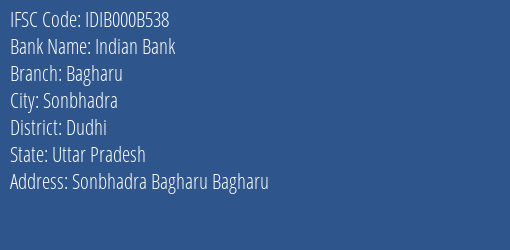 Indian Bank Bagharu Branch, Branch Code 00B538 & IFSC Code Idib000b538