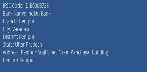 Indian Bank Benipur Branch Benipur IFSC Code IDIB000B733