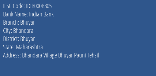 Indian Bank Bhuyar Branch Bhuyar IFSC Code IDIB000B805