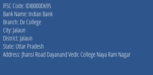 Indian Bank Dv College Branch, Branch Code 00D695 & IFSC Code Idib000d695